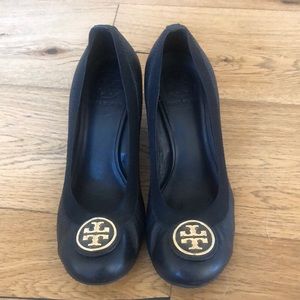 Tory Burch Black Wedge Logo Shoes